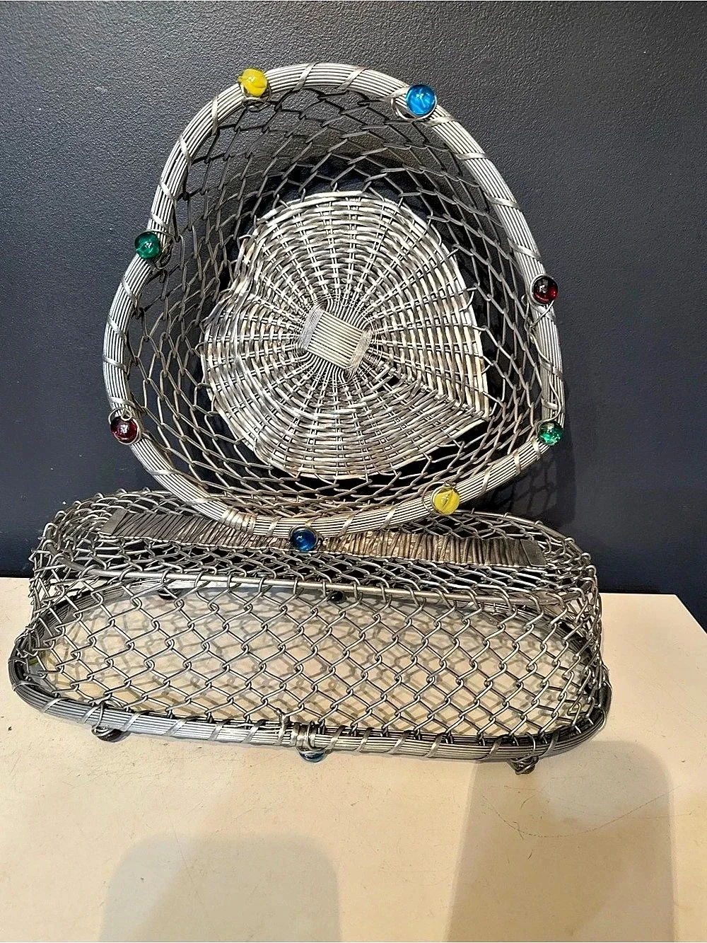 Dary Rees Original Wire Basket Set in Silver & Blue